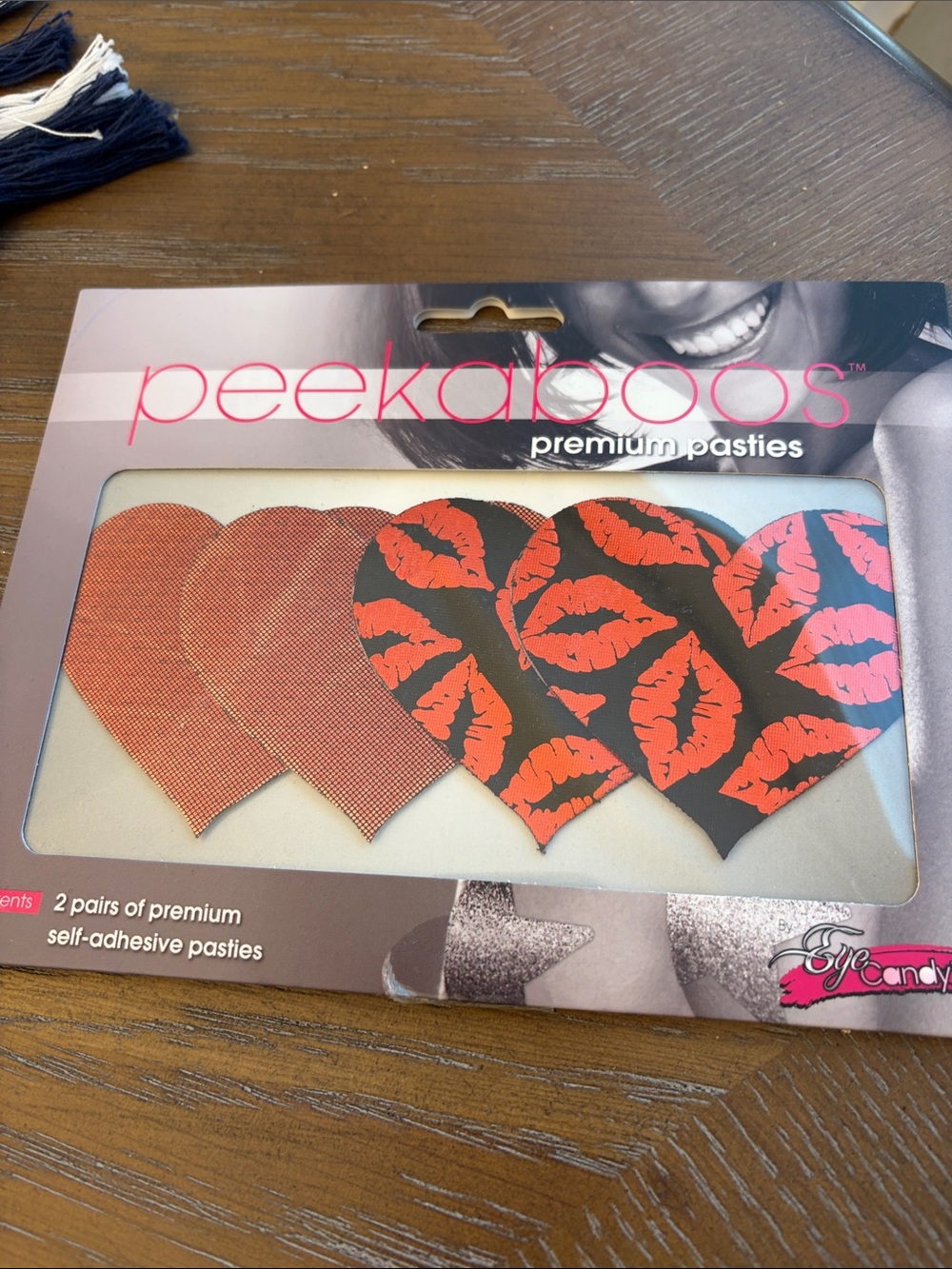 Premium Heart Pasties - Black with Red Lip Print & Copper Hearts